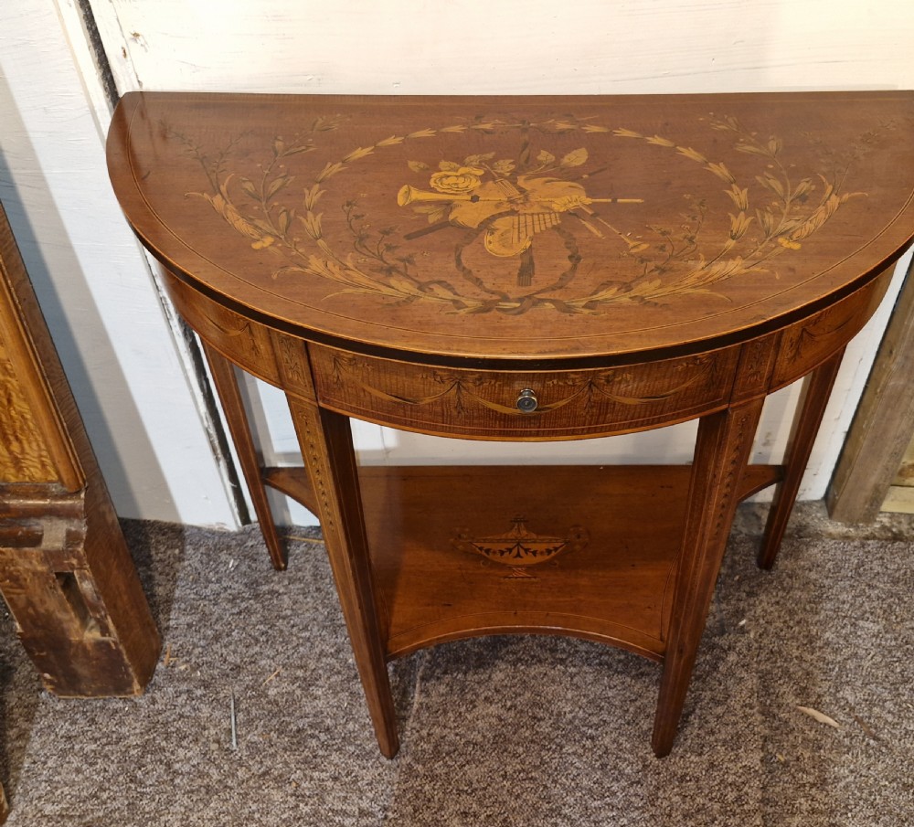 Lovely quality Edwardian inlaid mahogany side table with drawer. View XV