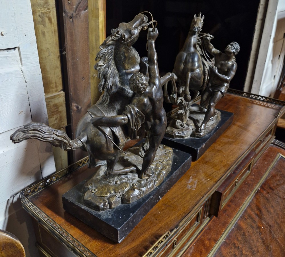 Pair of Bronzed Marley Horsemen.  View III
