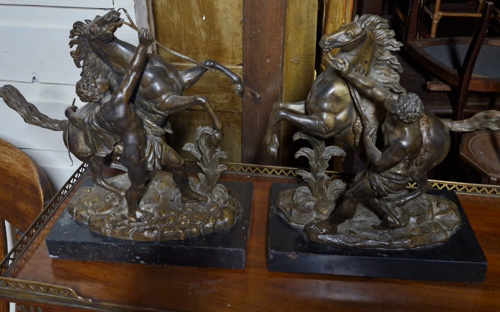 Pair of Bronzed Marley Horsemen.  View IV