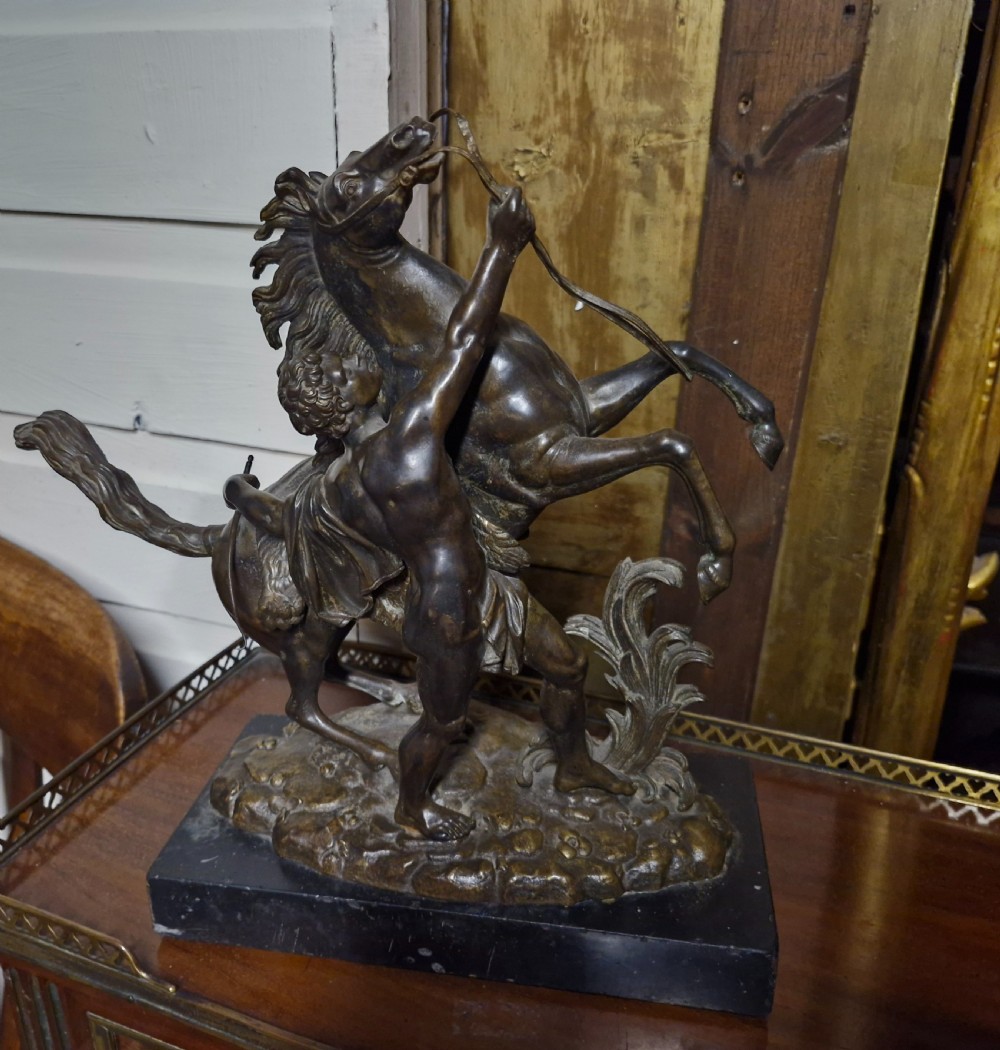 Pair of Bronzed Marley Horsemen.  View VII