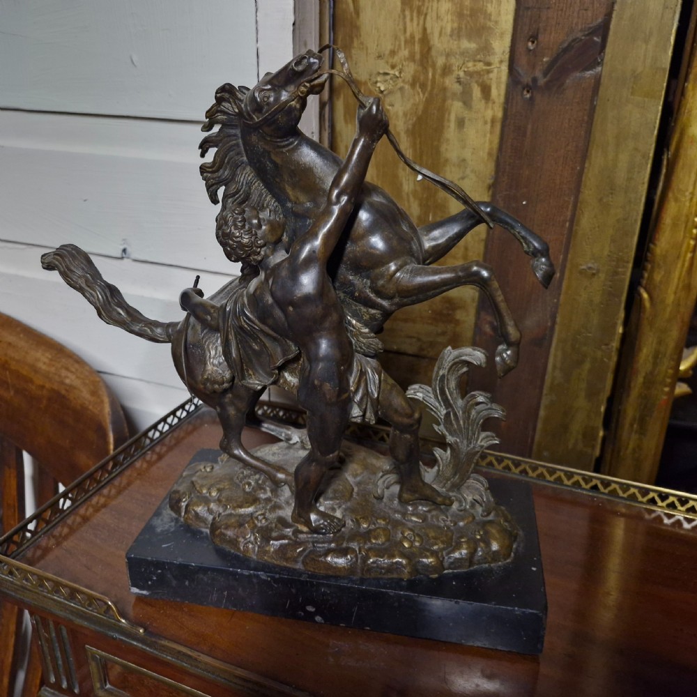 Pair of Bronzed Marley Horsemen.  View VIII