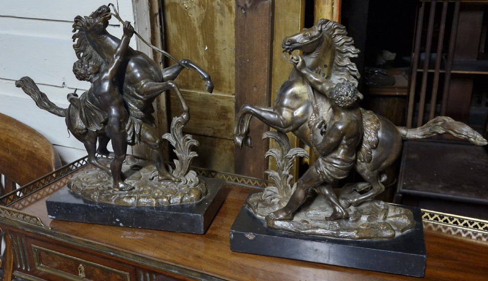 Pair of Bronzed Marley Horsemen.  View XII