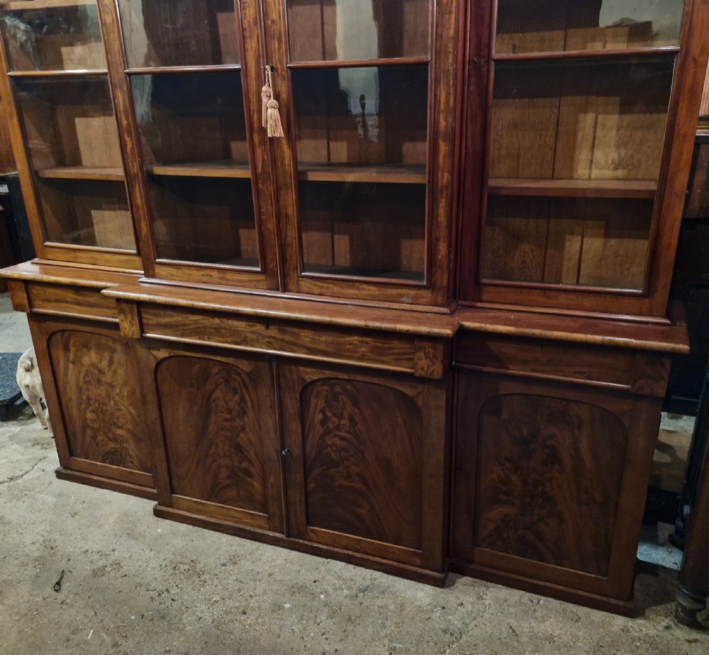 Mid 19th century mahogany breakfront bookcase of slim proportions.  View XIV