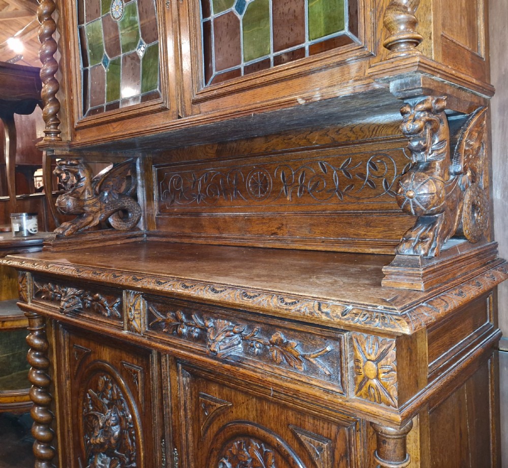 Large Carved oak bookcase cabinet.  View IV