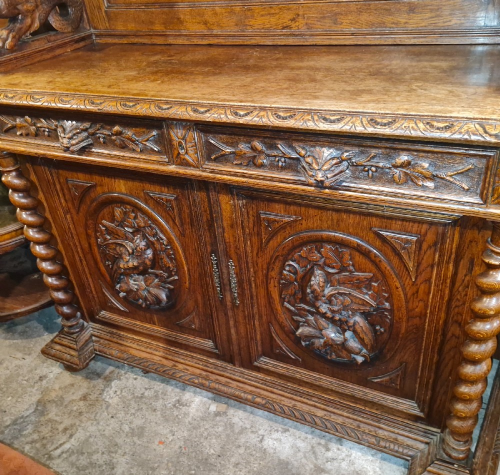 Large Carved oak bookcase cabinet.  View VI