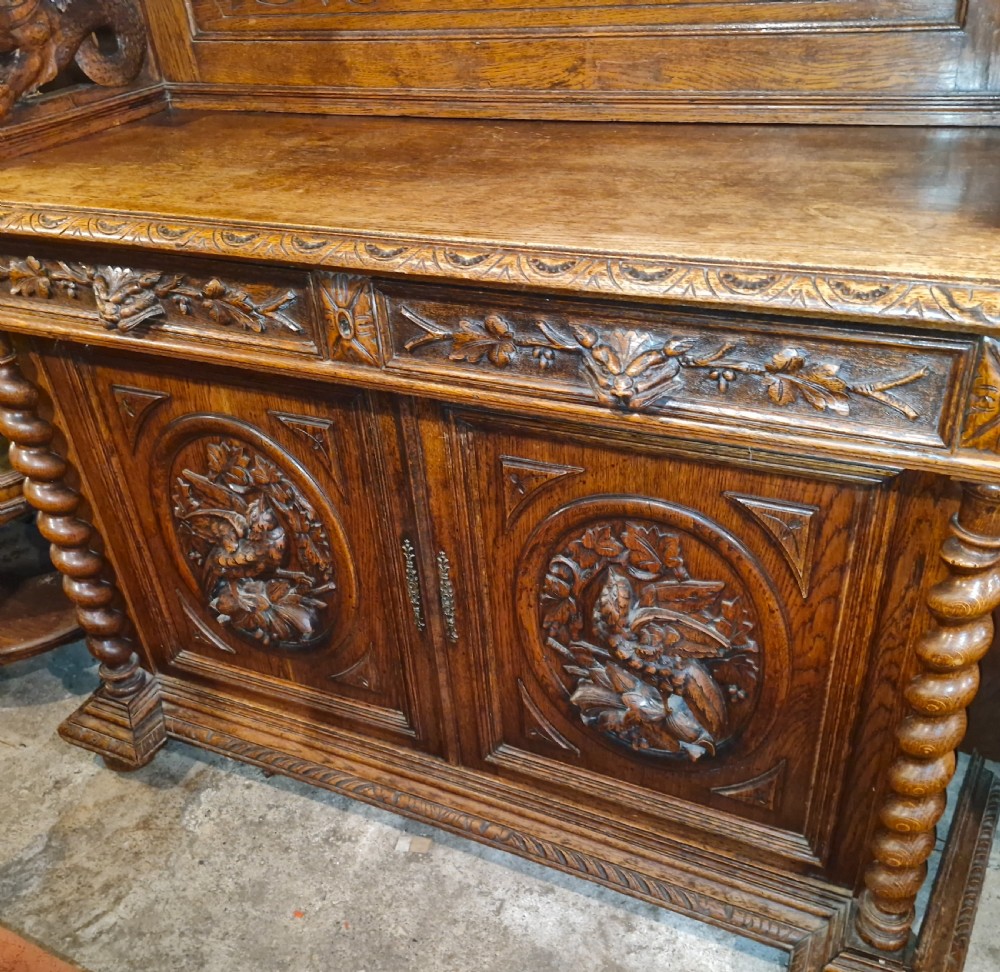 Large Carved oak bookcase cabinet.  View VII