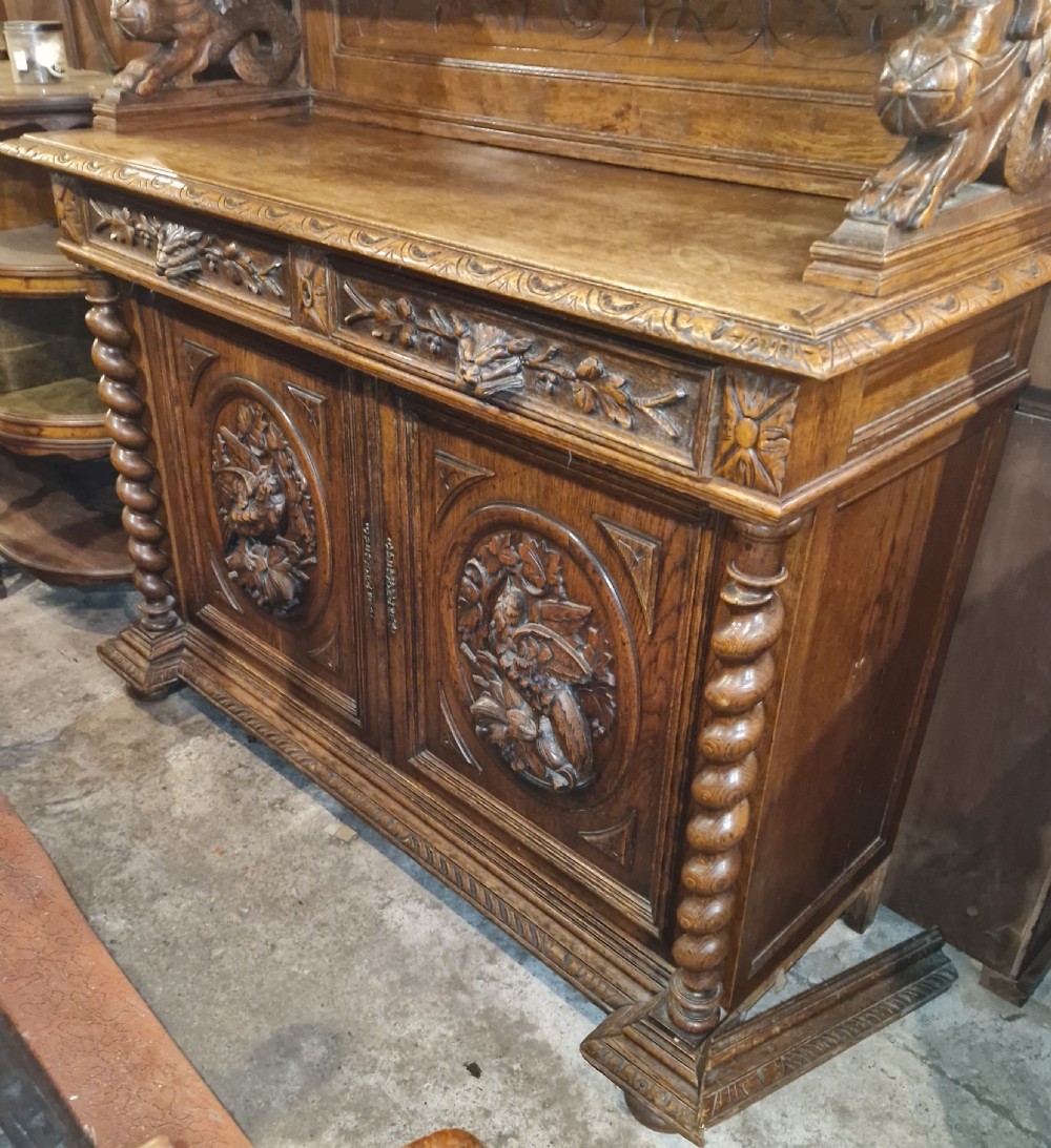 Large Carved oak bookcase cabinet.  View XIII