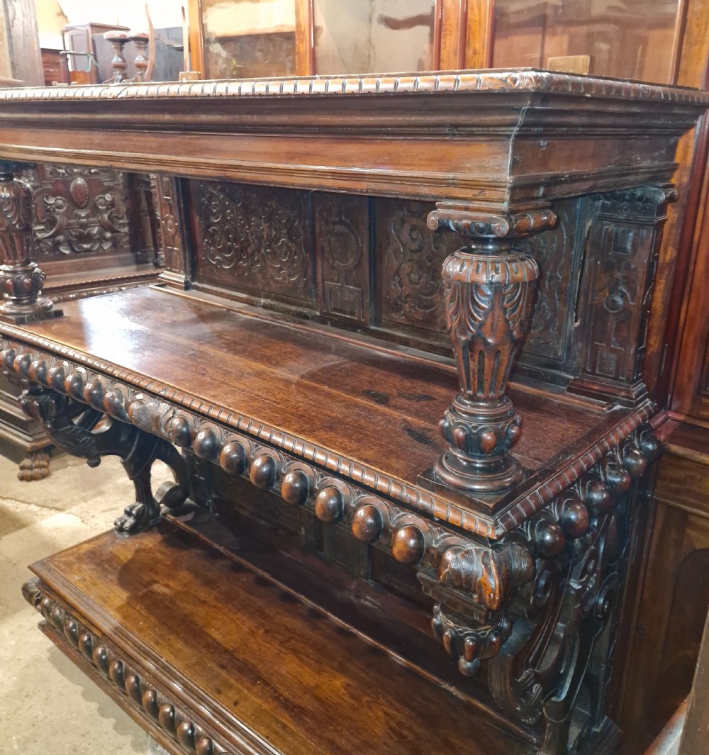 Large antique carved Italian 3 tier buffet.  View XIX