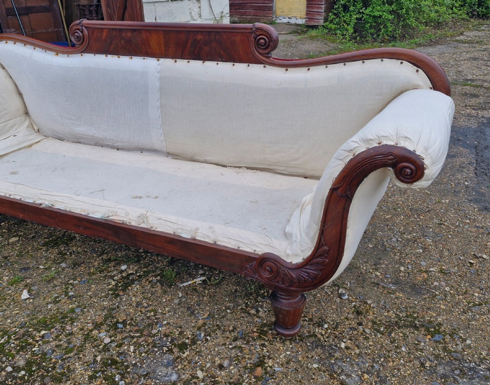 Large William IV mahogany framed country house sofa. View V
