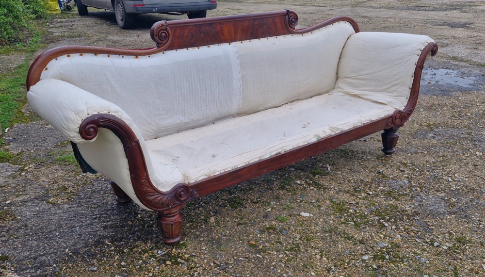 Large William IV mahogany framed country house sofa. View VIII
