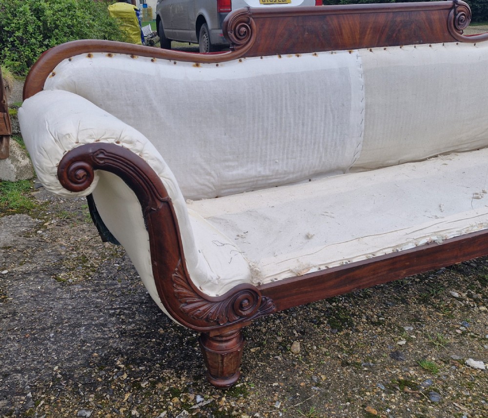 Large William IV mahogany framed country house sofa. View IX