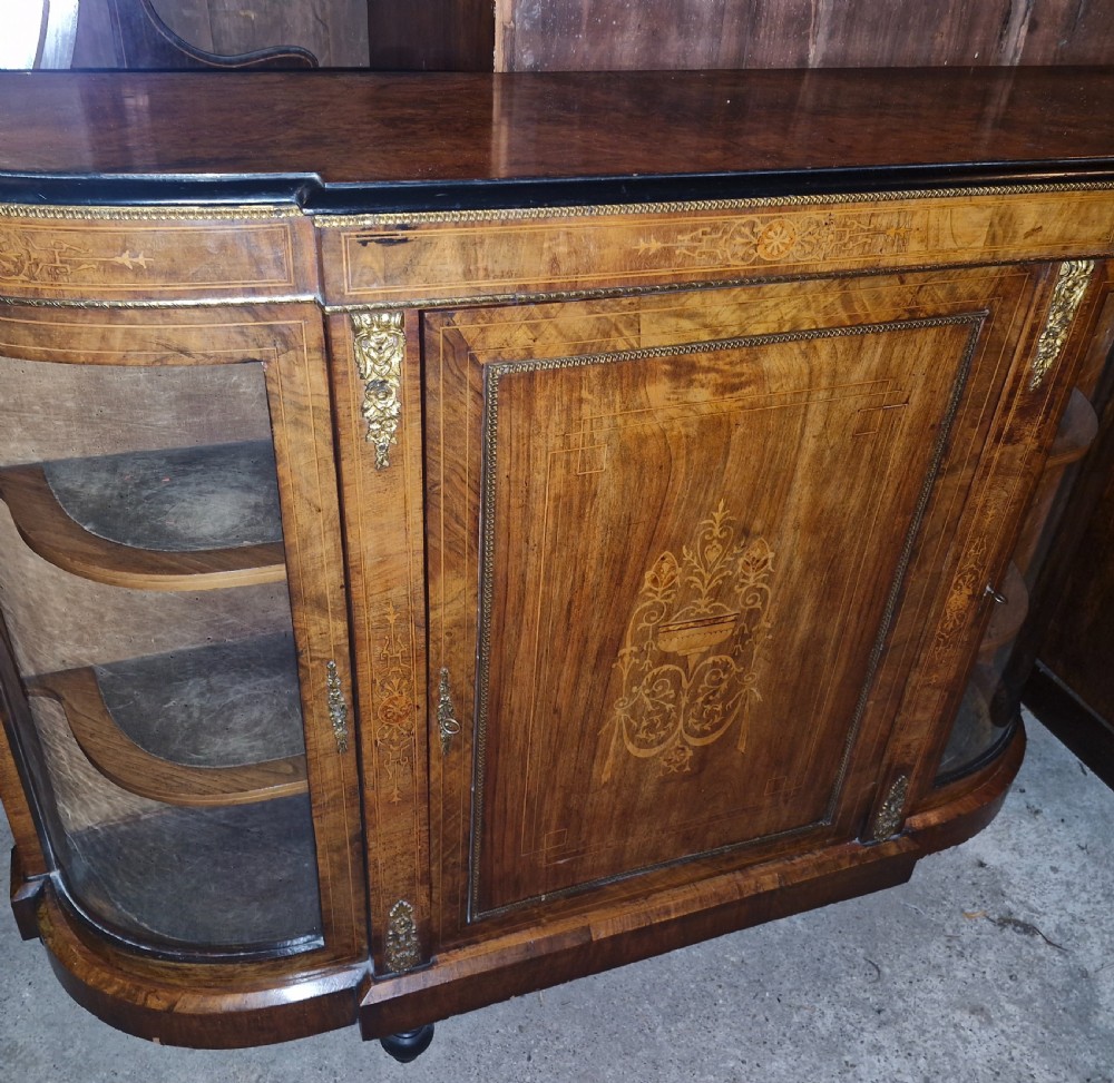 Victorian inlaid gilt metal mounted credenza - side cabinet.  View VII