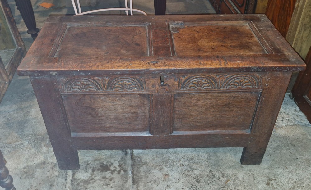 Good late 17th century oak panelled coffer.