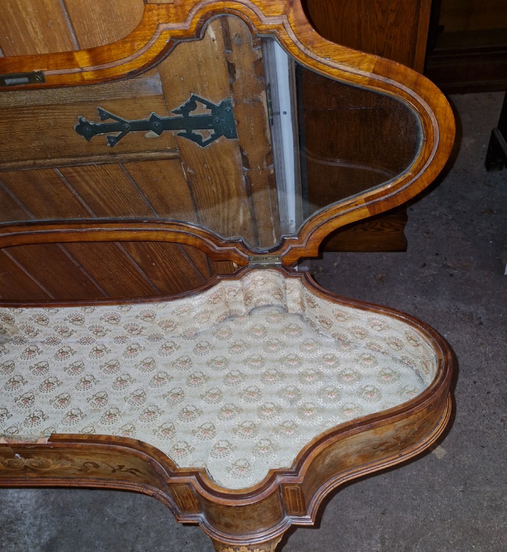 Pretty inlaid unusual shaped top walnut bijouterie display table. View III