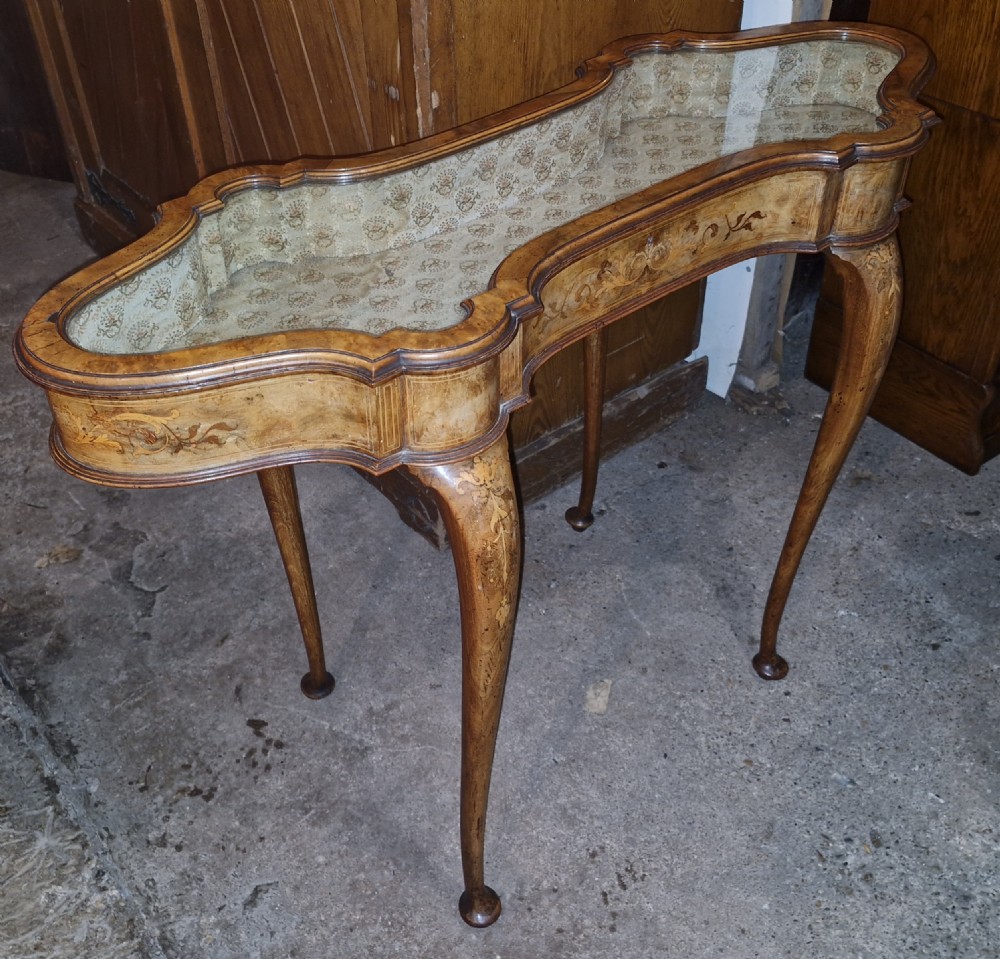 Pretty inlaid unusual shaped top walnut bijouterie display table. View VII