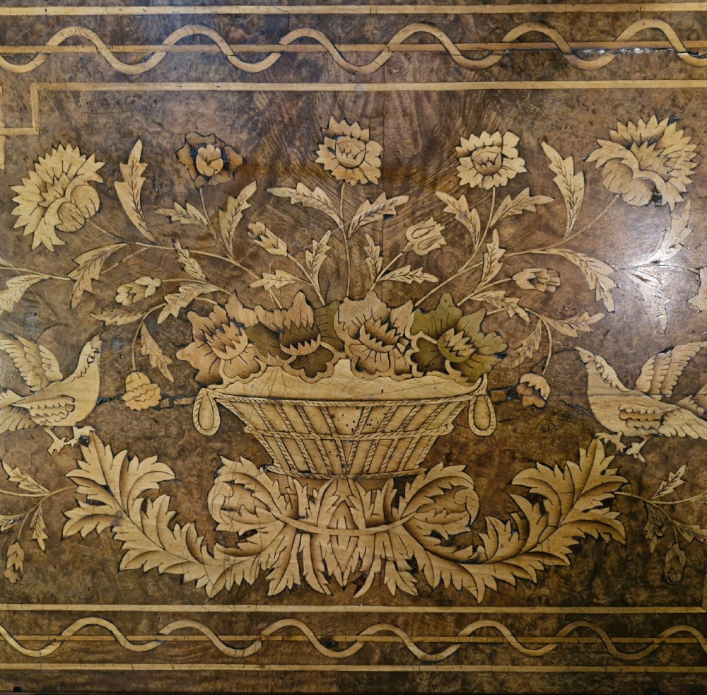 Late 18th century burr walnut Dutch marquetry bureau bookcase.  View VIII