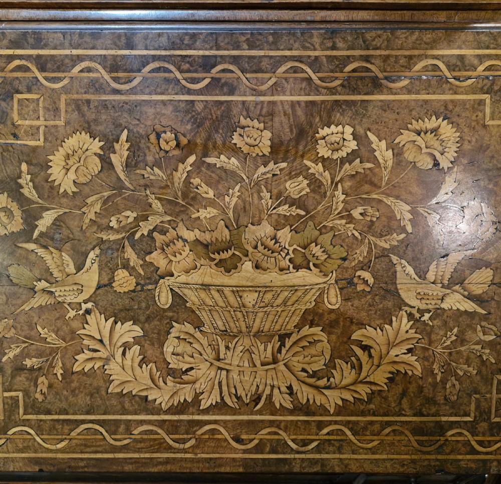 Late 18th century burr walnut Dutch marquetry bureau bookcase.  View X