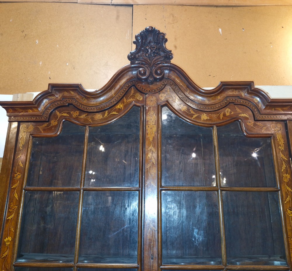 Late 18th century burr walnut Dutch marquetry bureau bookcase.  View XI