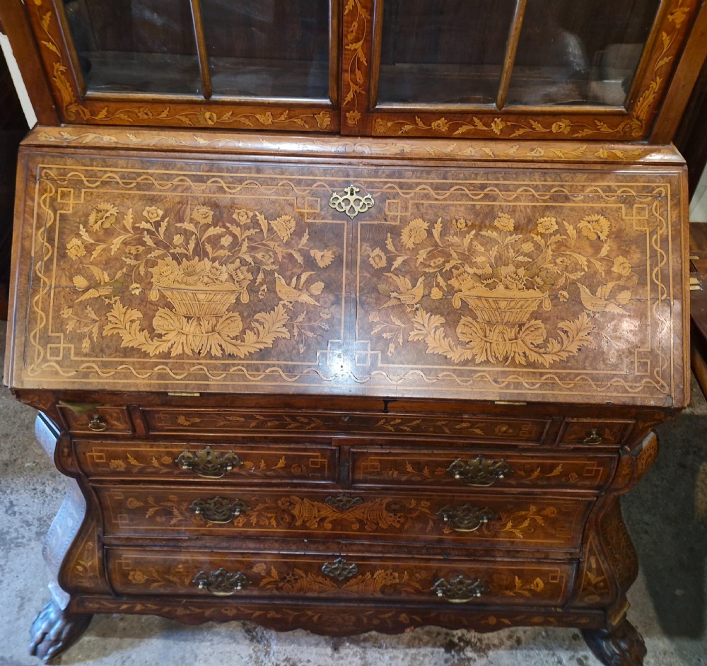 Late 18th century burr walnut Dutch marquetry bureau bookcase.  View XII