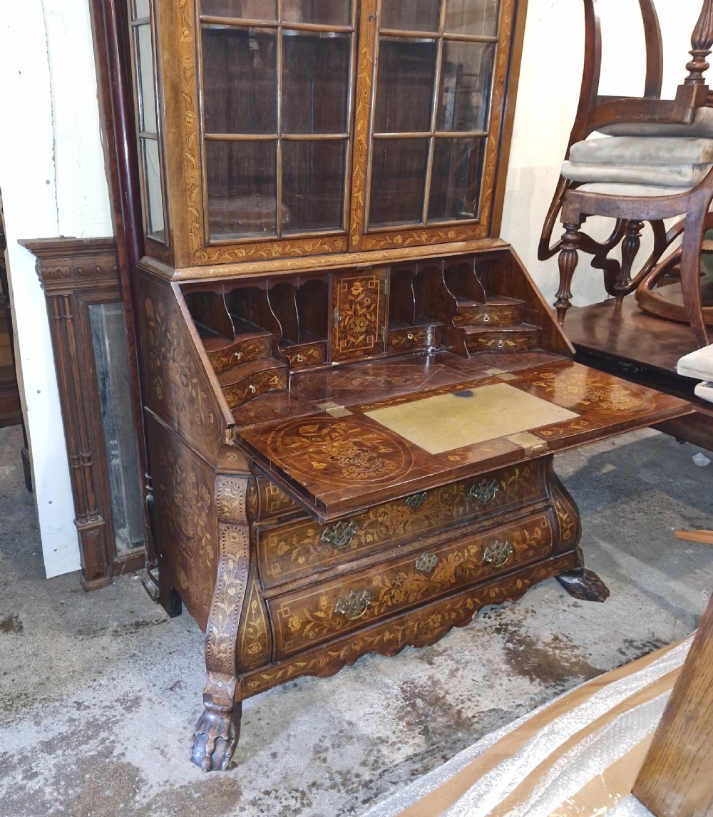 Late 18th century burr walnut Dutch marquetry bureau bookcase.  View XIII