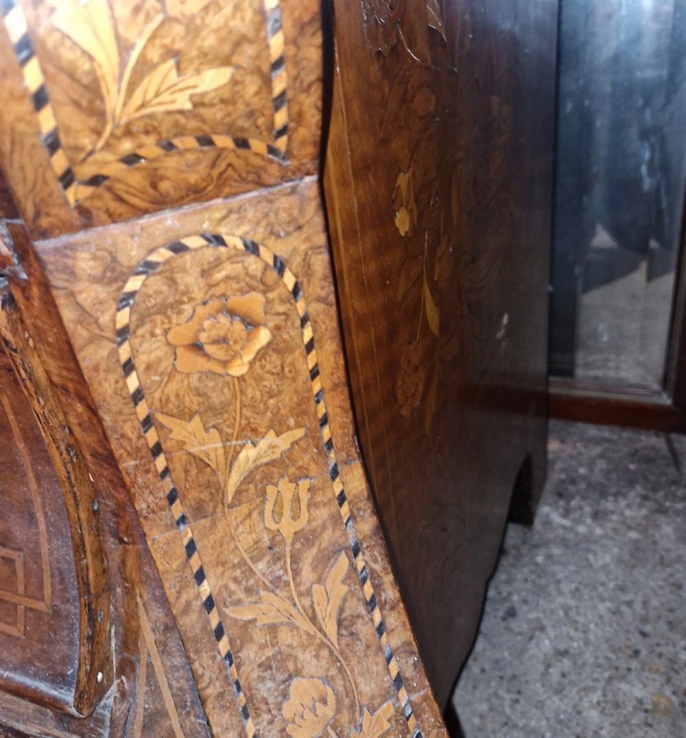 Late 18th century burr walnut Dutch marquetry bureau bookcase.  View XV