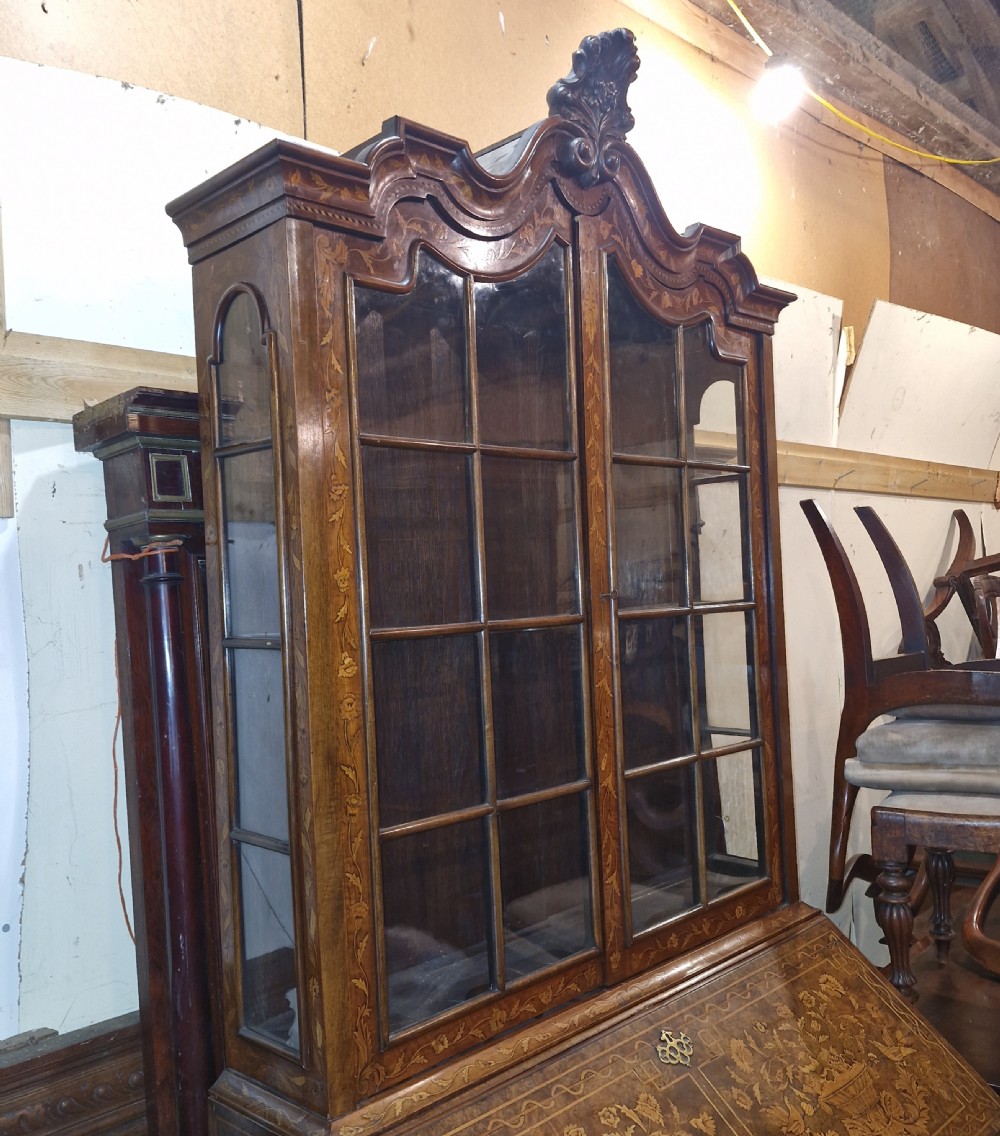 Late 18th century burr walnut Dutch marquetry bureau bookcase.  View XVI