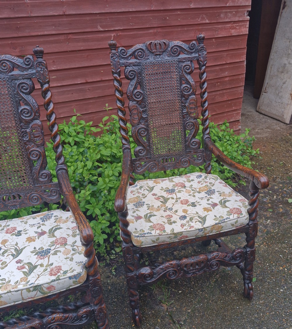 Good pair of antique carved Caroleon style armchairs  View X