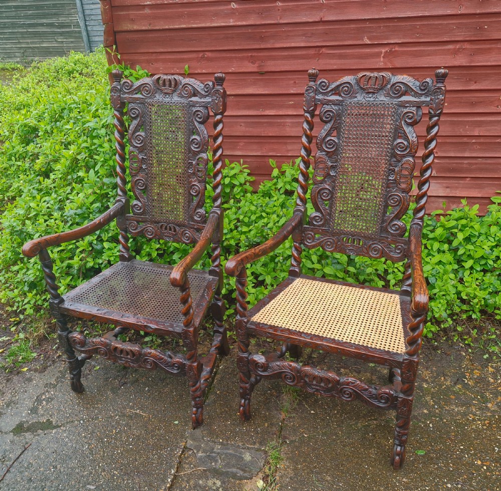 Good pair of antique carved Caroleon style armchairs  View XI