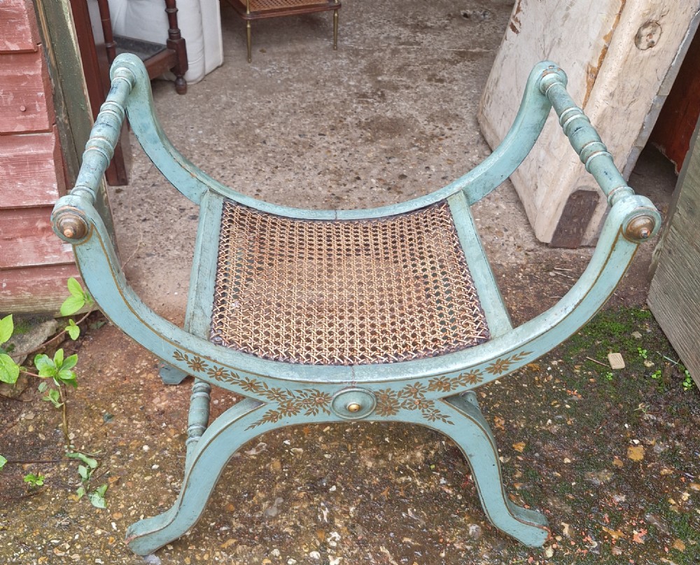 Painted and decorated caned seat stool View III