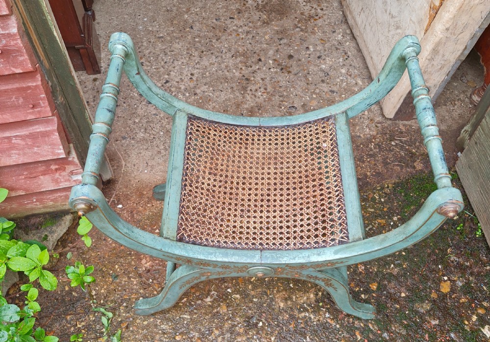 Painted and decorated caned seat stool View IV