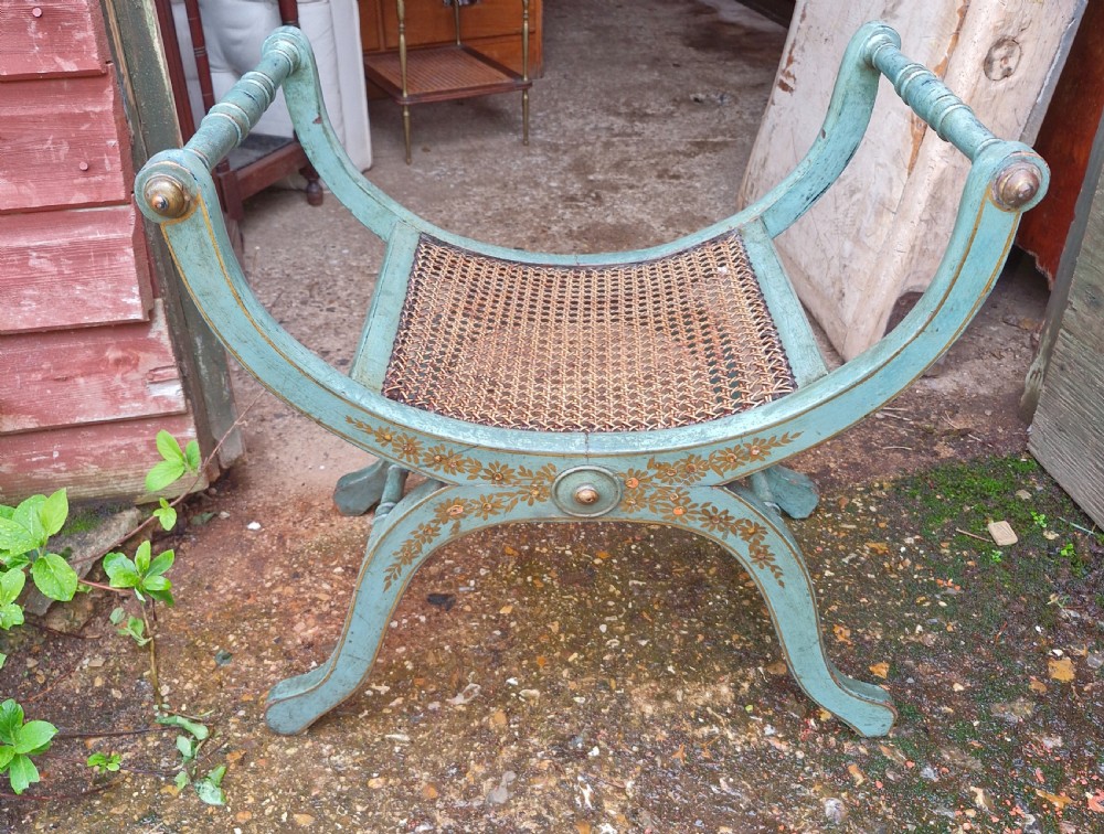 Painted and decorated caned seat stool View VII