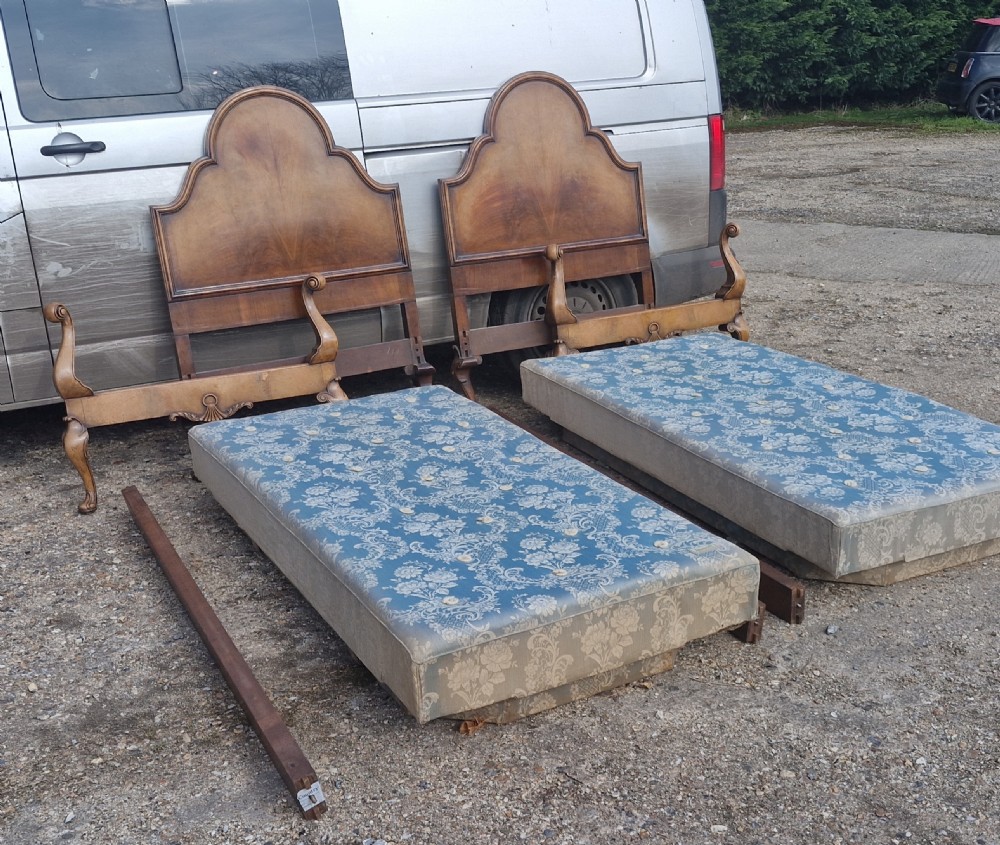 Pair of walnut single beds by Harrods of London  View V