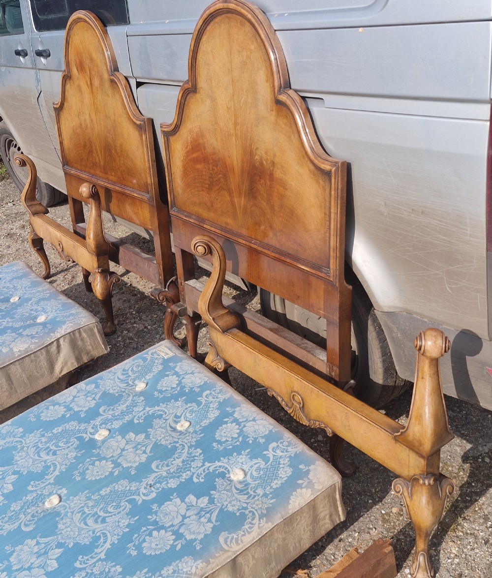 Pair of walnut single beds by Harrods of London  View VI