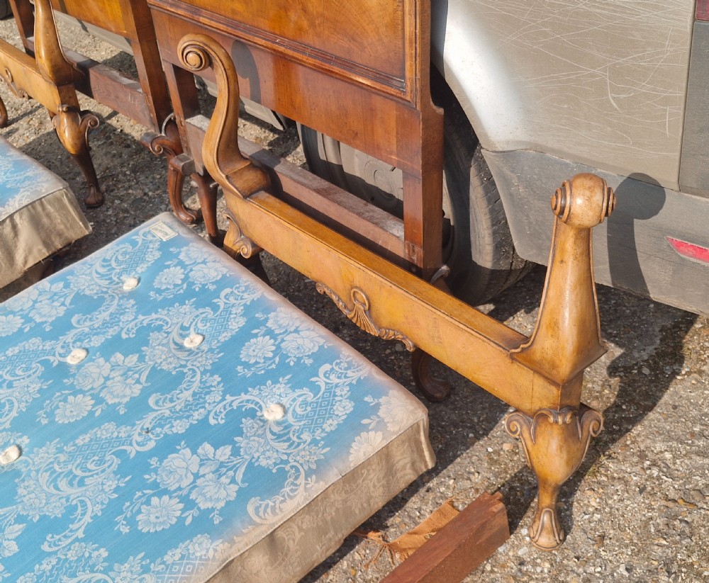 Pair of walnut single beds by Harrods of London  View VII