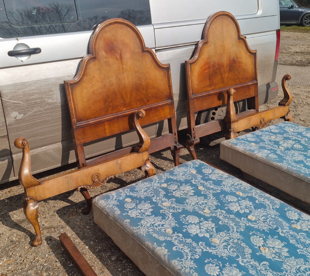 Pair of walnut single beds by Harrods of London  View IX