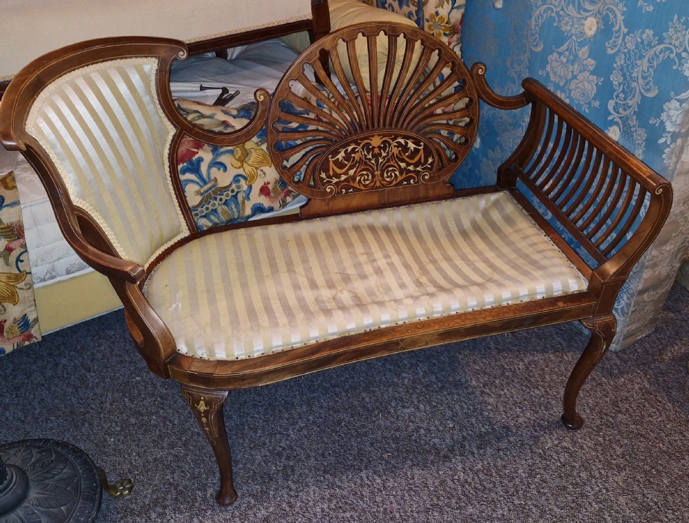 Edwardian bone inlaid fan back window seat . View III