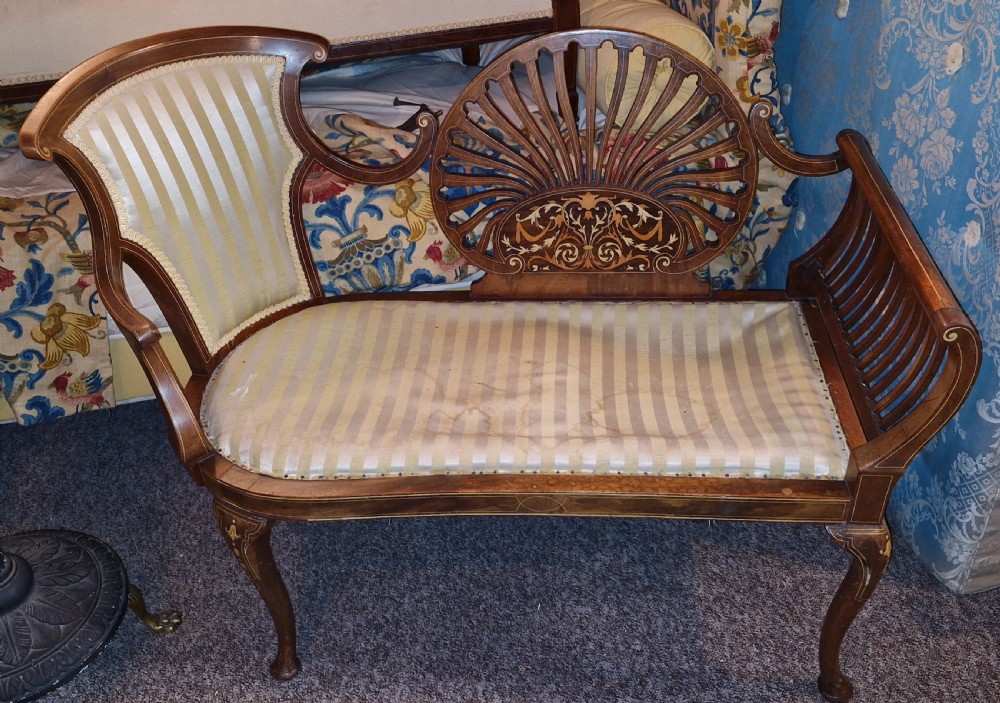 Edwardian bone inlaid fan back window seat . View IV