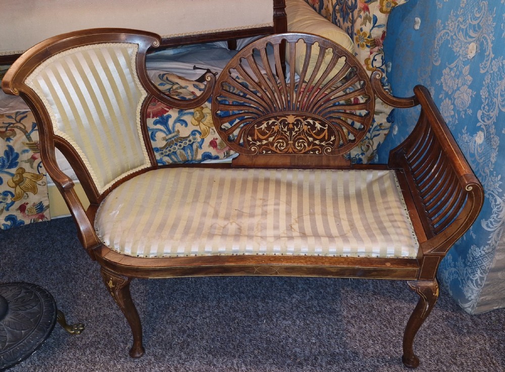 Edwardian bone inlaid fan back window seat . View V