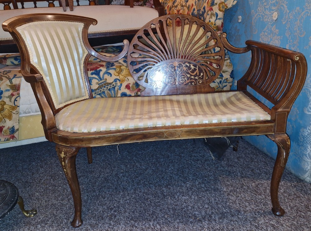 Edwardian bone inlaid fan back window seat . View VI