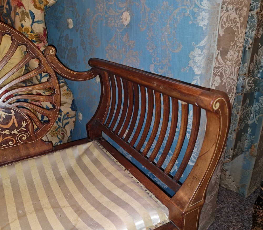 Edwardian bone inlaid fan back window seat . View VIII