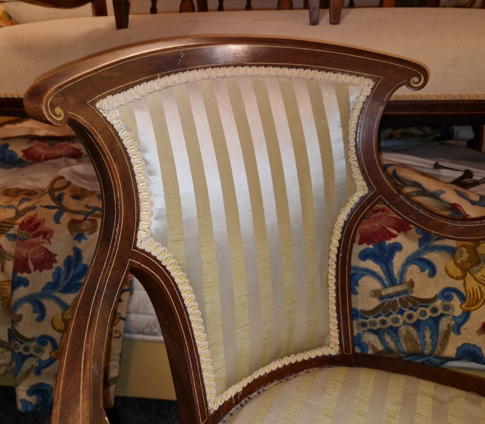 Edwardian bone inlaid fan back window seat . View IX