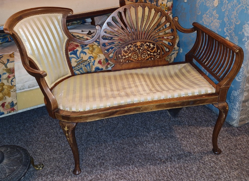Edwardian bone inlaid fan back window seat . View X