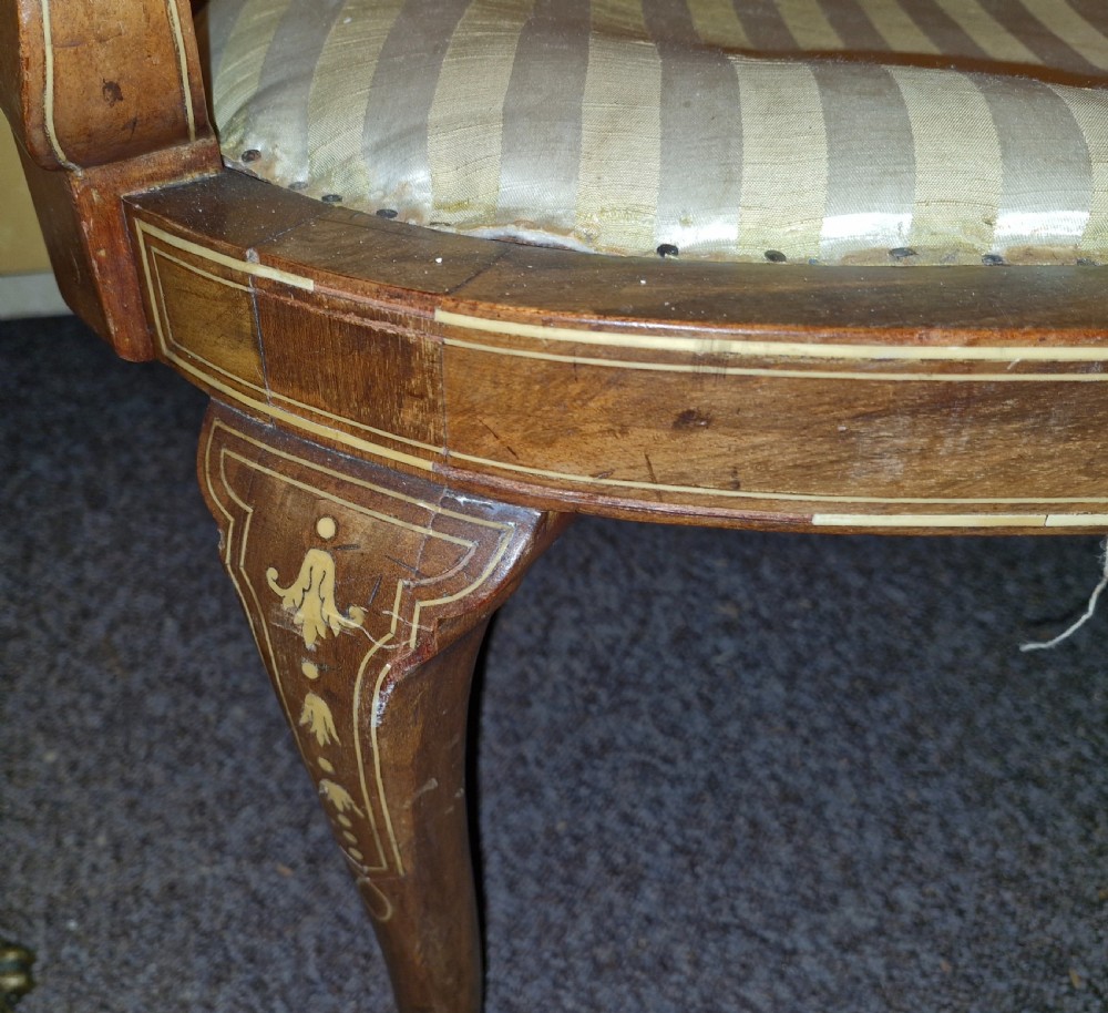Edwardian bone inlaid fan back window seat . View XIII