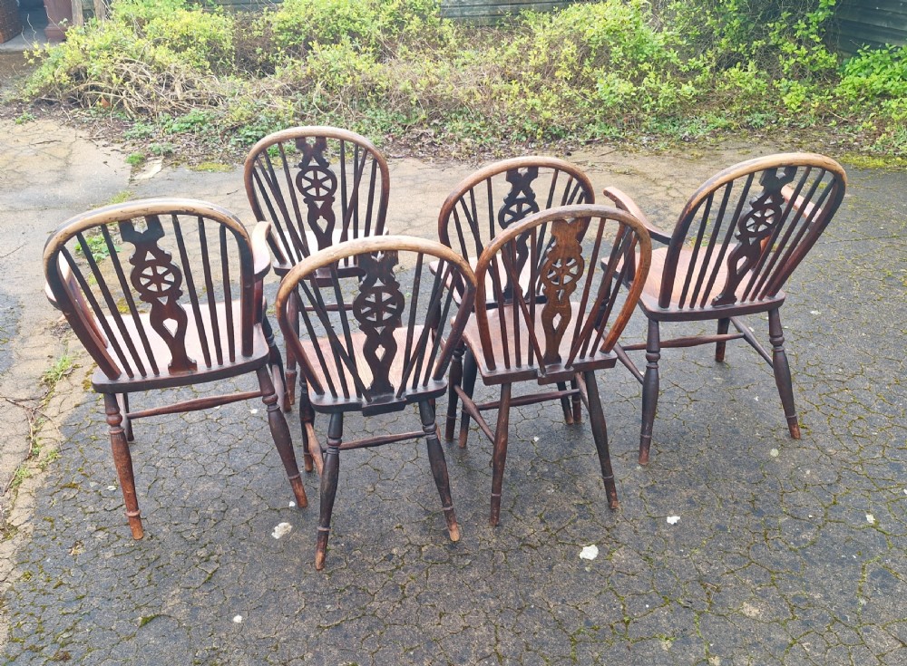 Harlequin set of 19th century Windsor kitchen chairs  View II