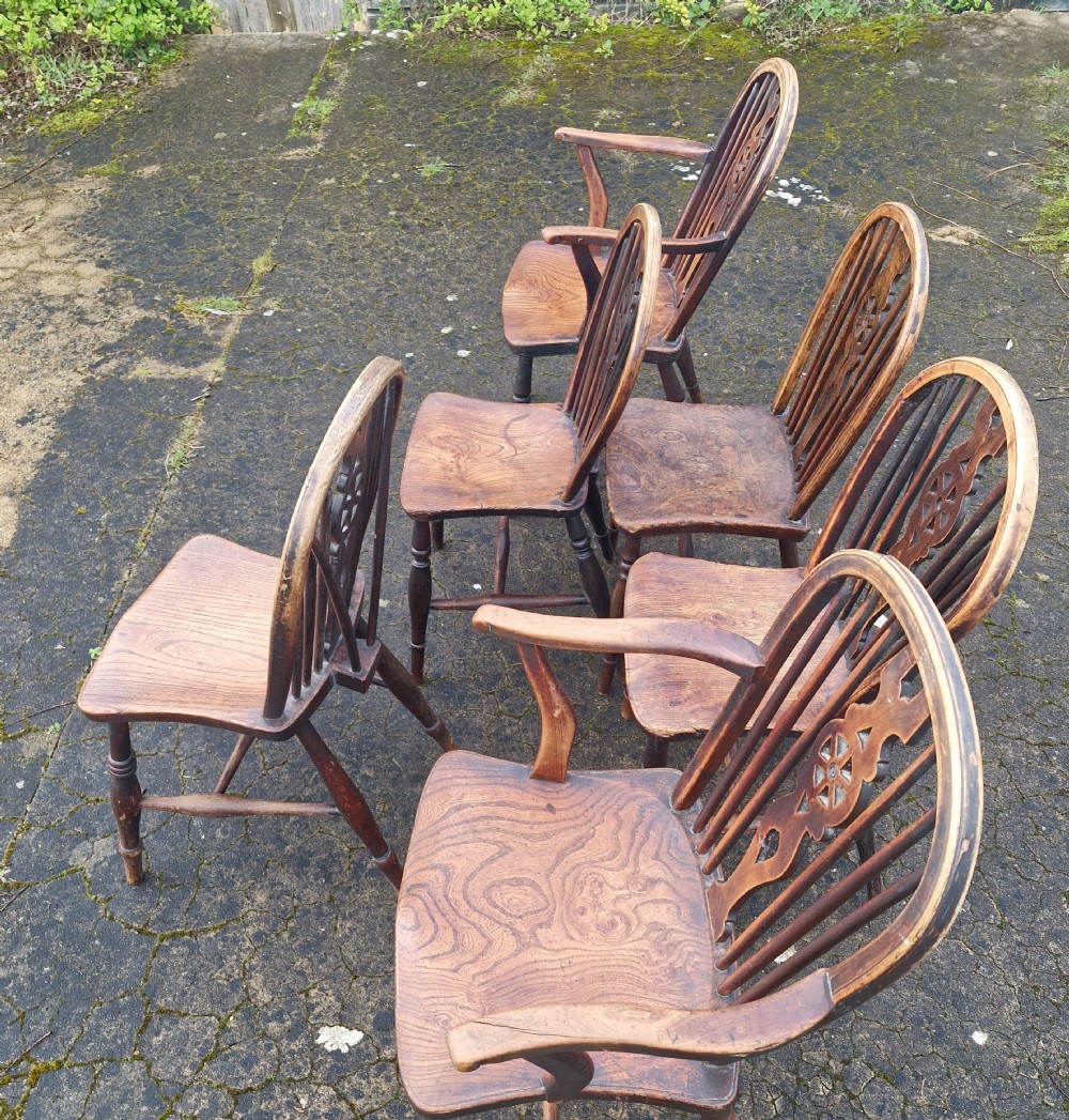 Harlequin set of 19th century Windsor kitchen chairs  View V