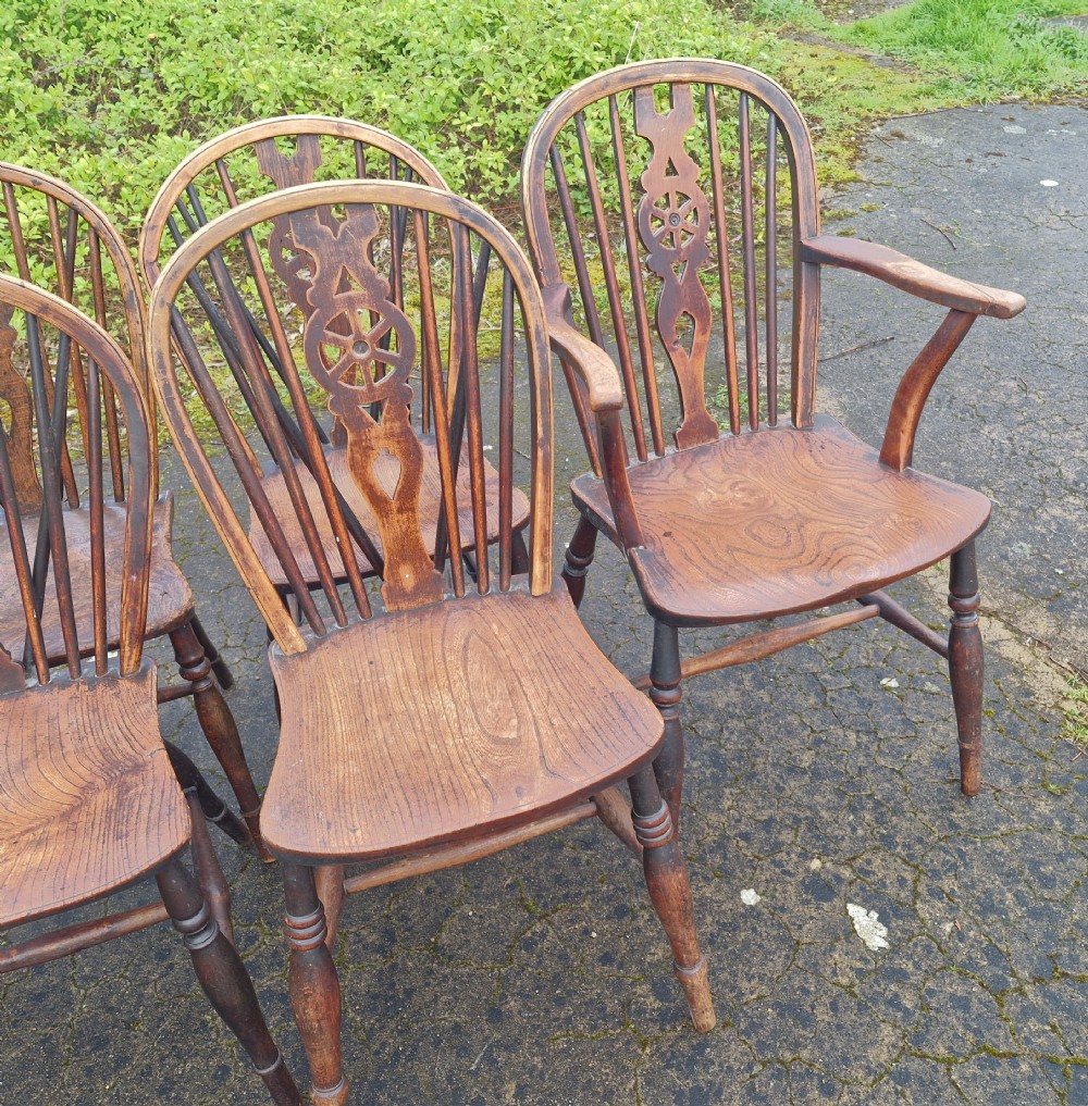 Harlequin set of 19th century Windsor kitchen chairs  View IX