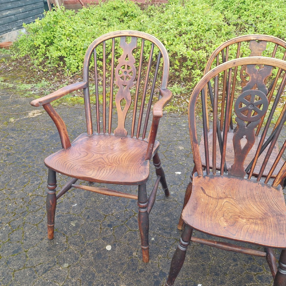 Harlequin set of 19th century Windsor kitchen chairs  View X