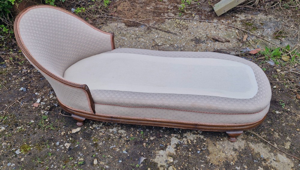 Early 20th century upholstered mahogany framed day bed. View V