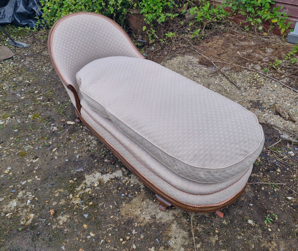 Early 20th century upholstered mahogany framed day bed. View VII