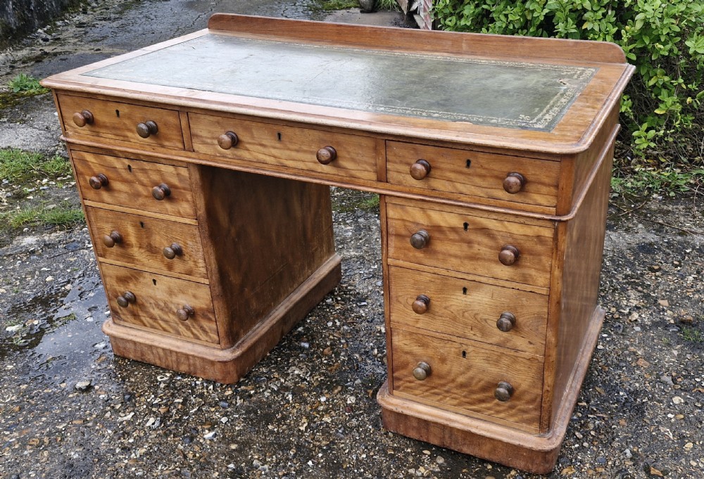 Victorian satinbirch kneehole pedestal desk.  View III